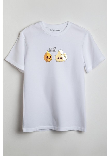 Hot Corn Önü Baskılı Unisex Tişört - Is It Hot Outside Beyaz