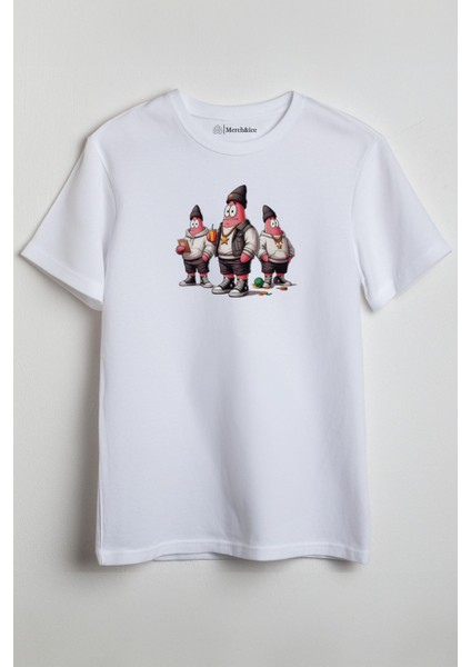 Patrick Sünger Bob Baskılı Unisex T-Shirt Beyaz