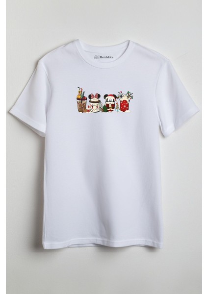 4lü Yılbaşı Temalı Baskılı Unisex T-Shirt Beyaz