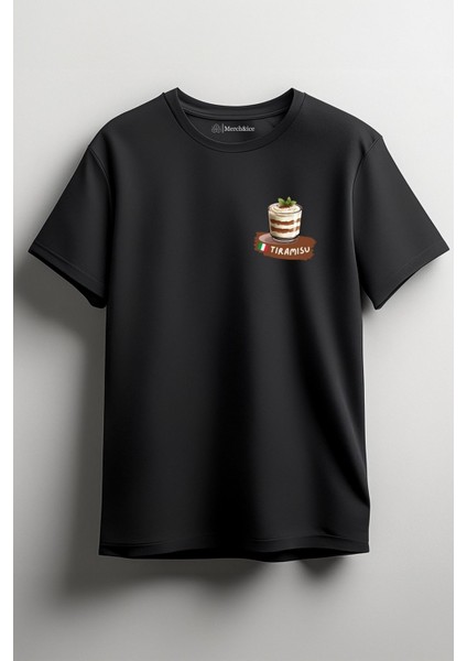 Tiramisu Italya Baskılı Unisex T-Shirt Siyah