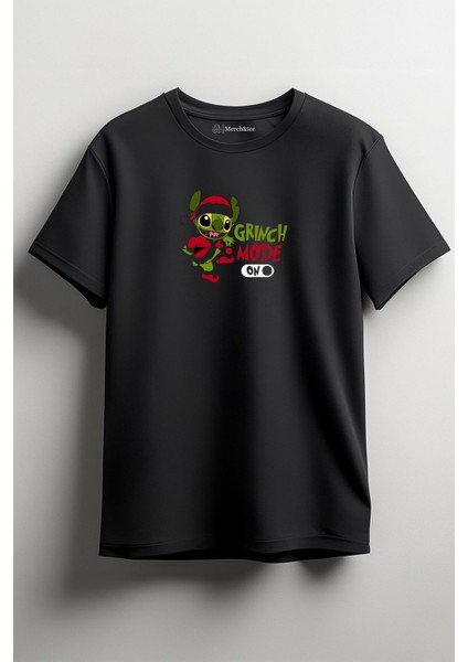 Grinch Mode On Yılbaşı Baskılı Unisex T-Shirt Siyah