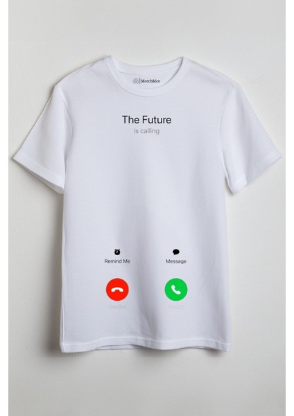 The Future Is Calling Baskılı Unisex T-Shirt Beyaz