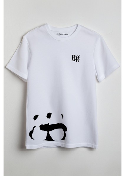 Bff Sevimli Pandalar Baskılı Unisex T-Shirt Beyaz