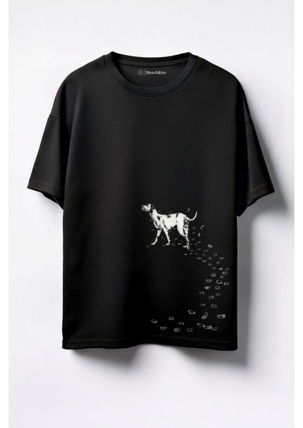 Dalmaçyalı Köpek Baskılı Unisex Oversize T-Shirt Siyah