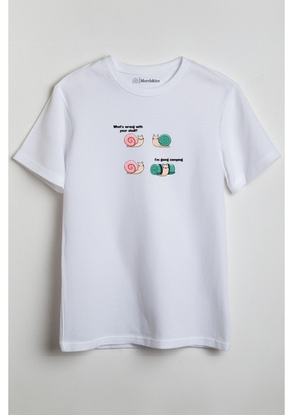 Shell Önü Baskılı Unisex Tişört Beyaz