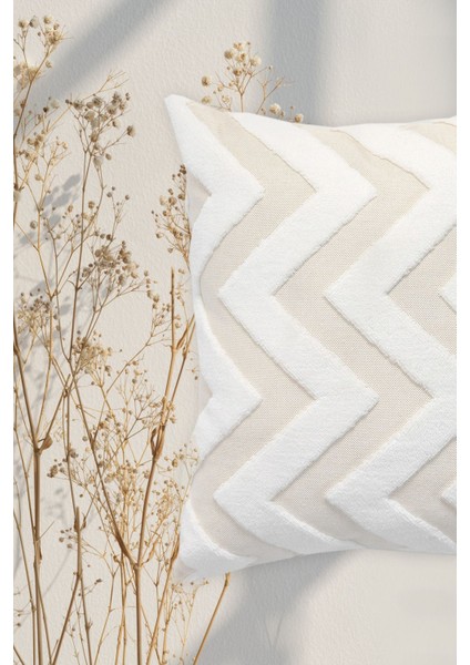 Ekru Punch Desenli Pamuk ve Mikro Polyester Dekoratif Kırlent Kılıfı – Line Model, 45x45 cm fırsatları