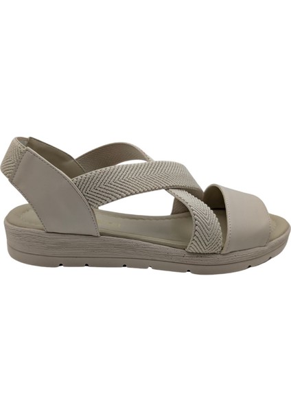 Talirys | Kadın Likralı Hasır Detaylı Düz Sandalet - Bej - 38