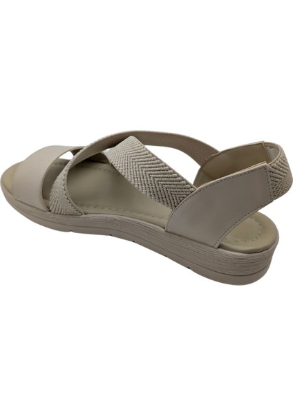 Talirys | Kadın Likralı Hasır Detaylı Düz Sandalet - Bej - 38 indirimleri