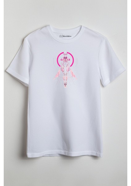 Superkahraman Robot Baskılı Unisex T-Shirt Beyaz