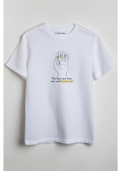 Fingers Marry Me Önü Baskılı Unisex Tişört - The Four Are Free, One Said Marry Me Beyaz