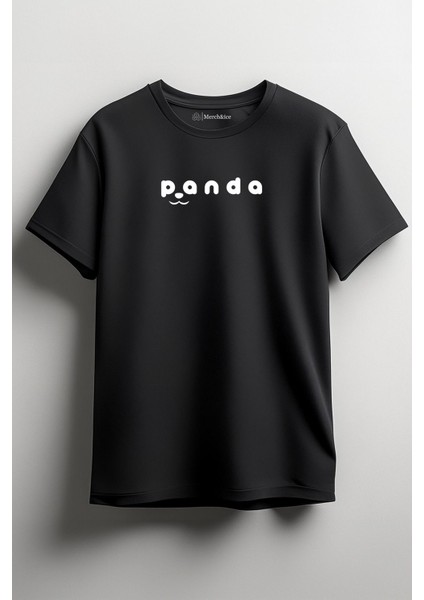 Panda Önü Baskılı Unisex Tişört Siyah