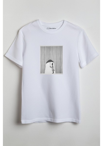Yağmur Önü Baskılı Unisex Tişört Beyaz
