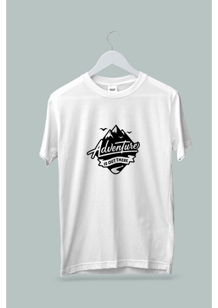 Kaliteli Penye Kadın Erkek Unisex Yetişkin Baskılı Beyaz Gri Siyah Tshirt Adventure Doğa Macera