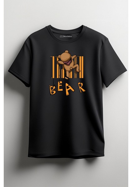 Tırmanan Ayı Bear Baskılı Unisex T-Shirt Siyah