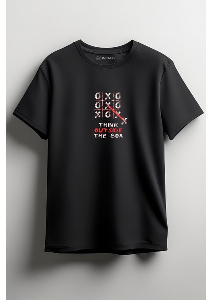 Think Outside The Box Önü Baskılı Unisex Tişört Siyah