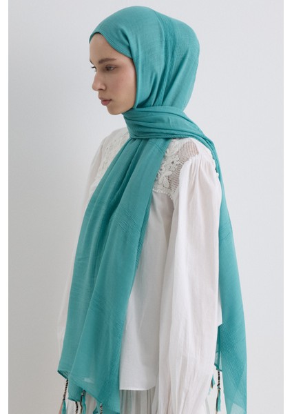 Püsküllü %50 Pamuk Brice Şal - Cam Göbeği