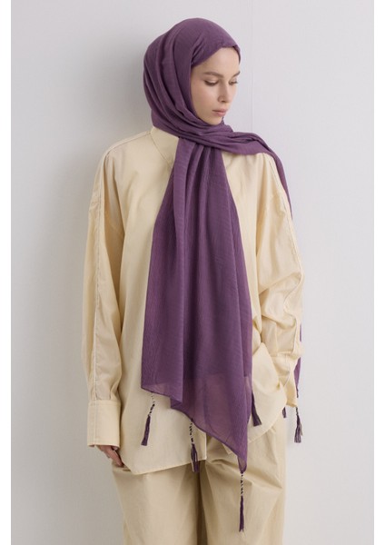 Püsküllü %50 Pamuk Brice Şal - Mürdüm