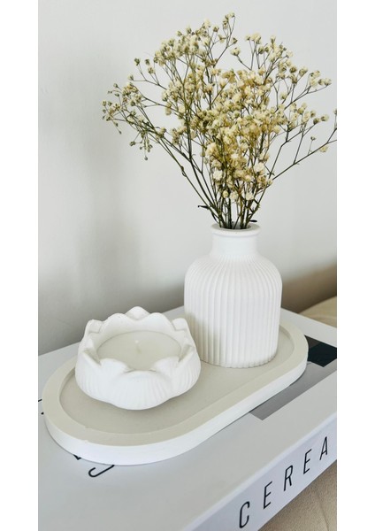 Beyaz Kokulu Mumlu Lotus Bohem Beton Dekoratif Set (3 Parça) modelleri