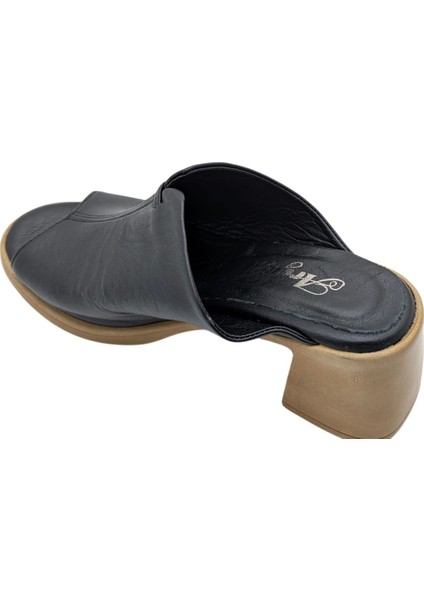 Amarella | Kadın Hakiki Deri Topuklu Terlik - Siyah - 39 indirimleri