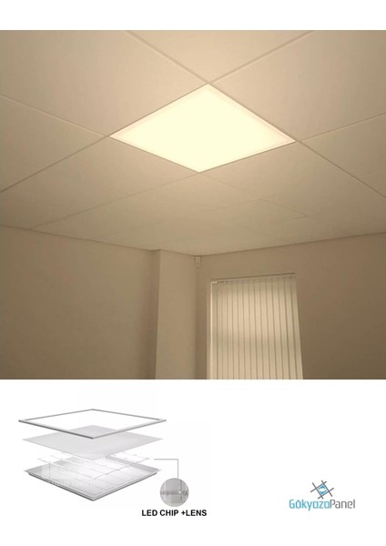 60 cm x 60 cm Sıva Altı LED Panel, Taş Yünü Asma Tavan LED Panel, Gün Işığı 4000K, Kare Backlight LED Panel 54W