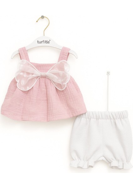 Melek Fiyonk Kız Bebek Yazlık Şıklık Takımı – Pembe & Beyaz 2’li Alt Üst Takım fiyatları