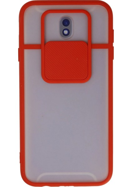 Samsung Galaxy J7 Pro / J730 Kılıf Palm Buzlu Kamera Sürgülü Silikon - Kırmızı Drstr