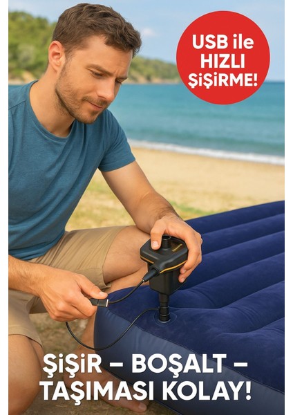 Kamp & Plaj Şişme Pompası – USB Girişli