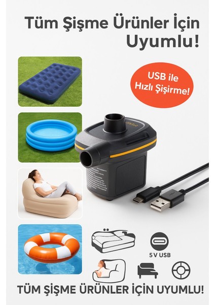 Kamp & Plaj Şişme Pompası – USB Girişli modelleri