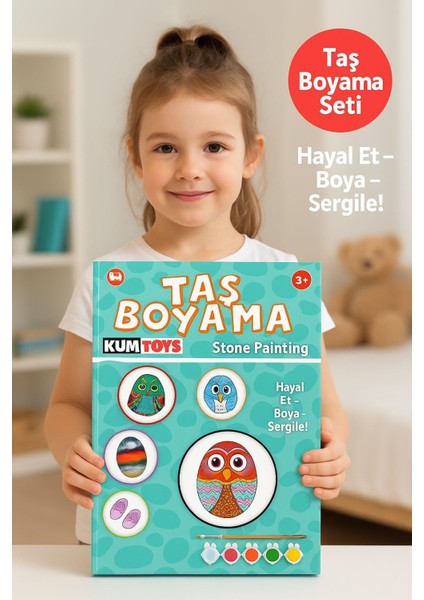 Taş Boyama Seti- Doğal Taşlar-Akrilik Boya-Fırça-Ahşap Hepsi Bir Arada Muhteşem Set