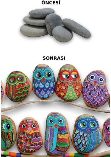 Taş Boyama Seti- Doğal Taşlar-Akrilik Boya-Fırça-Ahşap Hepsi Bir Arada Muhteşem Set