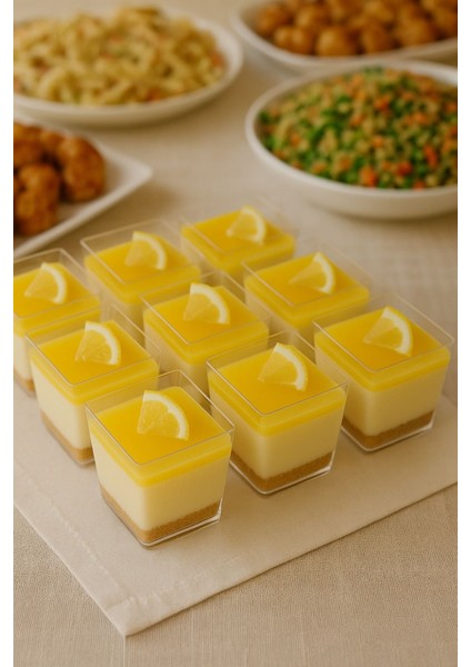 10’lu Kare Plastik Tatlı Sunum Bardakları – Şık ve Hazır Ikramlık Set – 220 ml