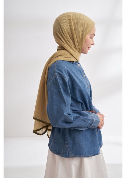 Biyeli Müslin Şal - Soft Olive