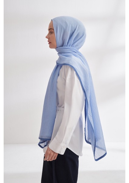 Biyeli Müslin Şal - Bebe Mavisi