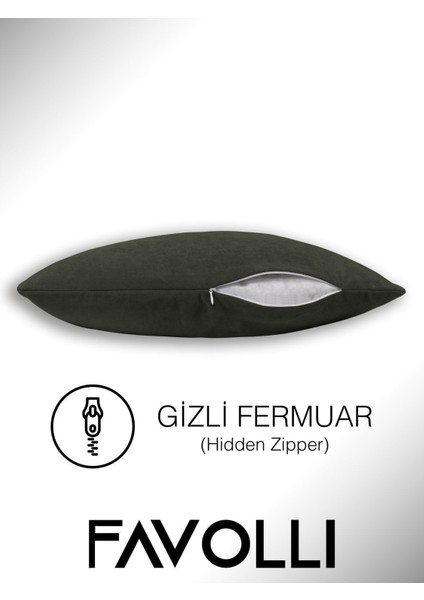 Kadife Dokulu Zeytin Yaprağı Renkli Kırlent Kılıfı, Gizli Fermarlı, Şık ve Rahat