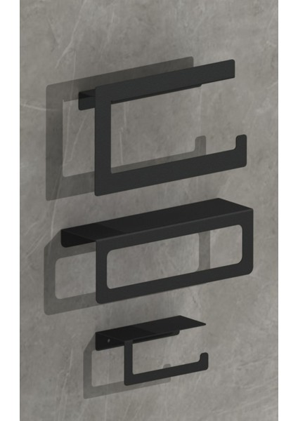 Bej Modern Metal 3'lü Set Raflı Banyo Havlu Askılığı Rulo Havlu Tuvalet Kağıtlık Banyo Organizer Di
