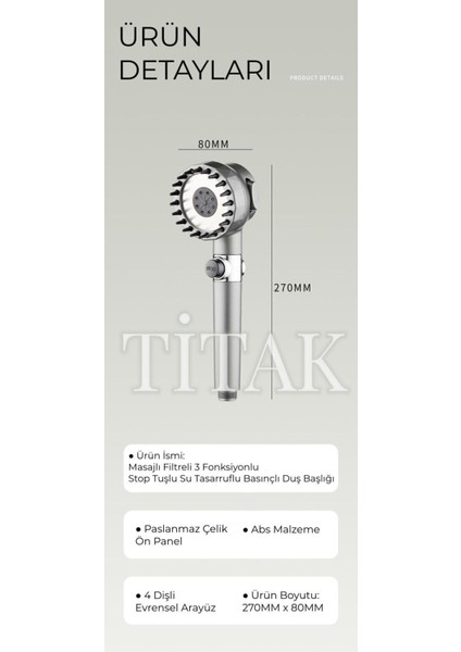 Tr Yeni Nesil Masajlı Duş Başlığı Beyaz Plastik Duş Başlığı