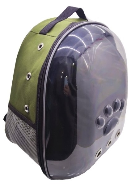 Şeffaf Astronot Kedi Köpek Taşıma Çantası Pati Izli Yeşil