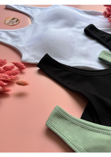 Modal Kumaş | V Yaka Çağla Yeşili Renk Pedli Ribana Kadın T-Shirt-Atlet fiyatları