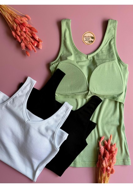 Modal Kumaş 3'lü | V Yaka - Çağla Yeşili, Siyah ve Beyaz - Pedli Ribana Kadın T-Shirt-Atlet fiyatları