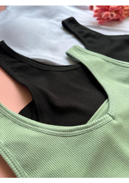 Modal Kumaş 3'lü | V Yaka - Çağla Yeşili, Siyah ve Beyaz - Pedli Ribana Kadın T-Shirt-Atlet indirimleri