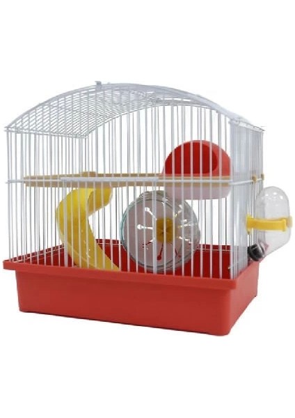 Oval Oyuncaklı Hamster Kafesi Kırmızı