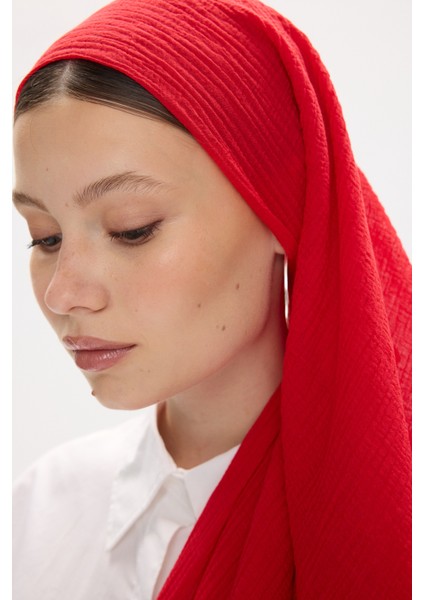 Pamuklu Müslin Şal - Kırmızı