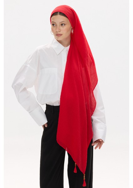 Pamuklu Müslin Şal - Kırmızı
