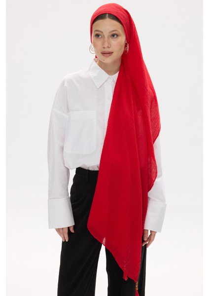 Pamuklu Müslin Şal - Kırmızı