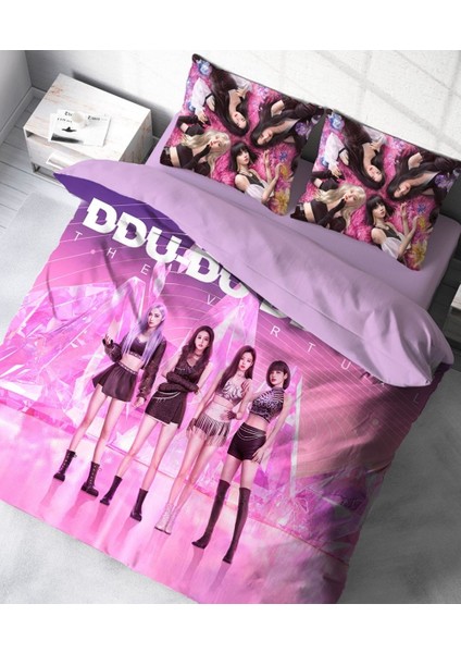 Black Pink Temalı Baskılı Çift Kişilik Nevresim Takımı