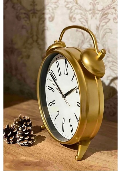 Dekoratif Gold Masa Saati 25X31 cm | Sessiz Çalışan Şık Masa Saati fiyatları