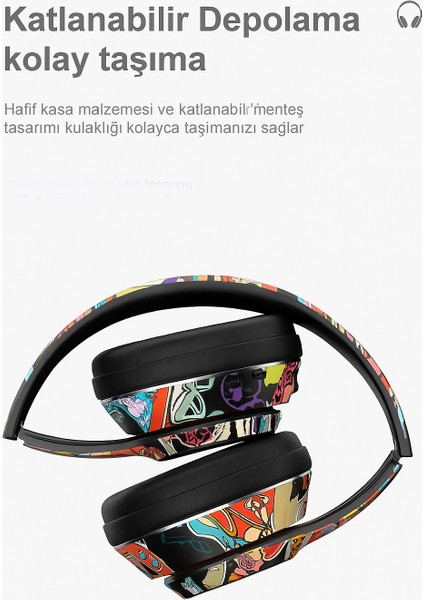 Kablosuz Bluetooth Kulaklık | Katlanabilir Tasarım | Mikrofonlu | Oyun Kulaklığı | 40 mm Sürücü