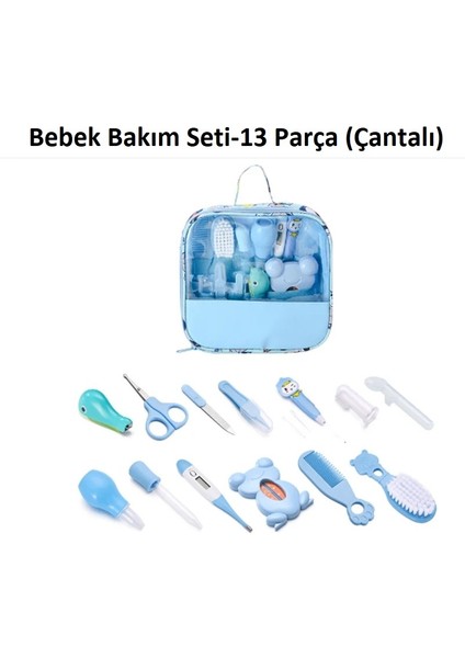 Çantalı Bebek Bakım Seti Mavi (13 Parça)