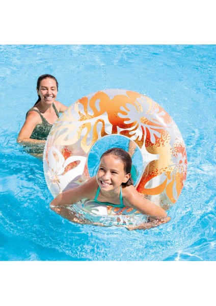 Yaprak ve Çiçek Desenli, 91 cm Şişme Simit, Tropikal ve Deniz Temalı Ürün