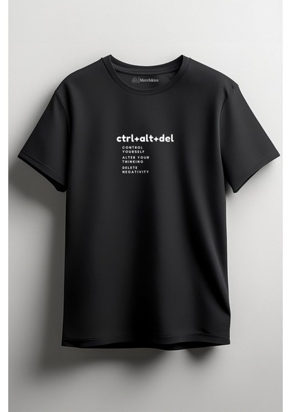 Ctrl Alt Del Önü Baskılı Unisex Tişört - Control Yourself Siyah